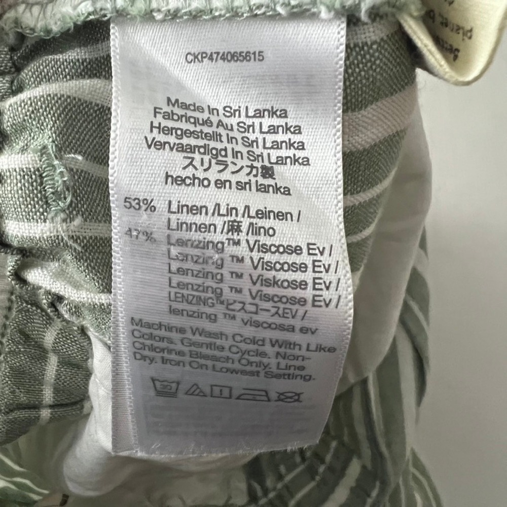 Madewell Striped Tapered Pants Women 6 Green White Linen Blend Pleated No Belt - Picture 4 of 10